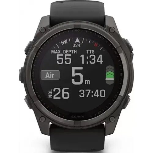 Умные часы Garmin Fenix 8 Solar, Sapphire 51мм (титановый угольно-серый с DLC-покрытием и черным ремешком)