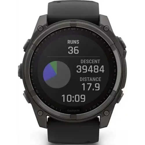 Умные часы Garmin Fenix 8 Solar, Sapphire 51мм (титановый угольно-серый с DLC-покрытием и черным ремешком)