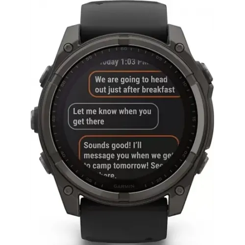 Умные часы Garmin Fenix 8 Solar, Sapphire 51мм (титановый угольно-серый с DLC-покрытием и черным ремешком)