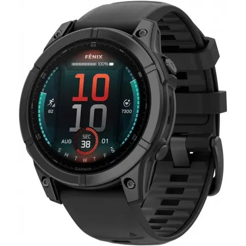 Умные часы Garmin Fenix 8 E 47мм (серая сталь, черный силиконовый ремешок)