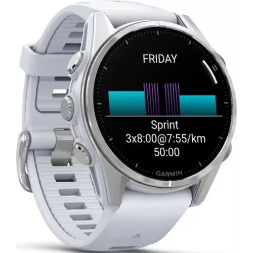 Умные часы Garmin Fenix 8 43мм (серебристый, белый ремешок)