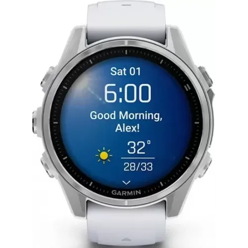 Умные часы Garmin Fenix 8 43мм (серебристый, белый ремешок)