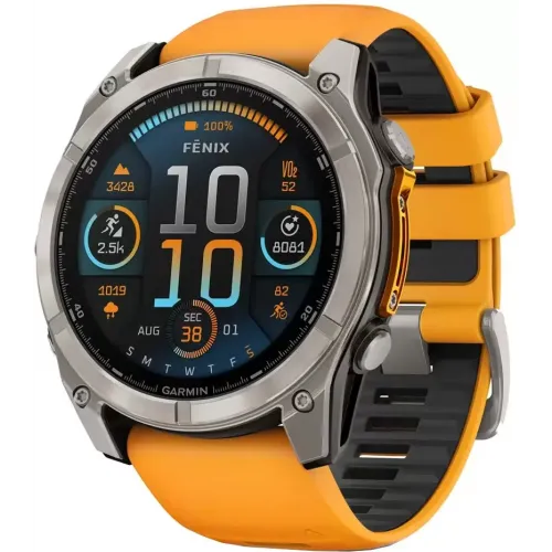 Умные часы Garmin Fenix 8 Sapphire 51мм (титановый, оранжевый силиконовый ремешок)