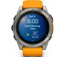 Умные часы Garmin Fenix 8 Sapphire 51мм (титановый, оранжевый силиконовый ремешок)