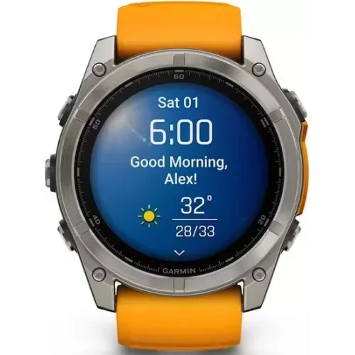 Умные часы Garmin Fenix 8 Sapphire 51мм (титановый, оранжевый силиконовый ремешок)